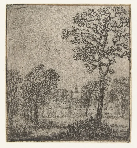 Winterlandschap met gezicht op een dorp by Jan van Brosterhuyzen, print, 1610-1650