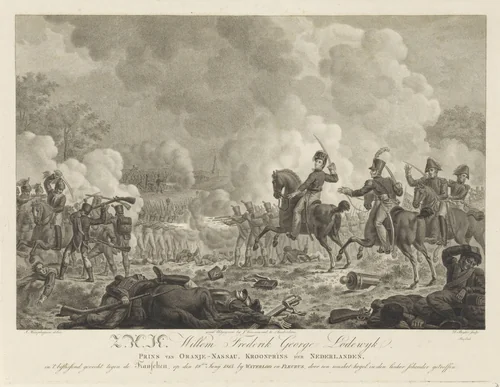Kroonprins Willem Frederik George Lodewijk bij de Slag bij Waterloo en Fleurus by Dirk Sluyter, print, 1815