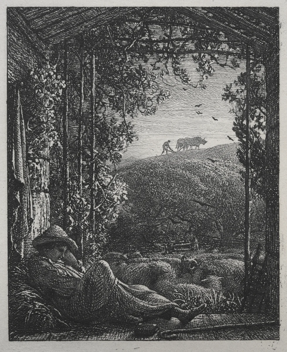The Sleeping Shepherd by Samuel Palmer, print, 1857