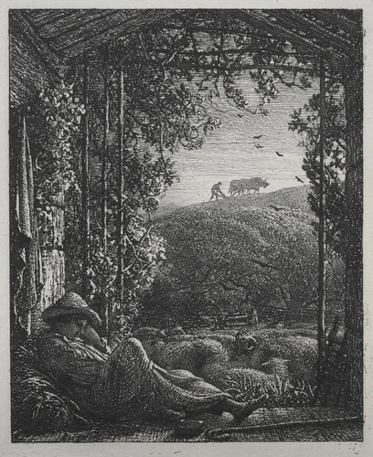 The Sleeping Shepherd by Samuel Palmer, print, 1857