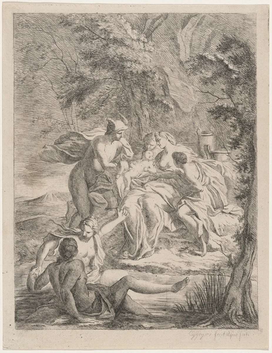 Hermes Bringing the Infant Dionysus to the Nymphs by Christian Gottlieb Geyser, print, 1765-1769