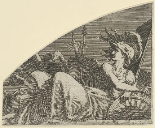 Bellona Seated on her Trophies by Léon Davent, print, 1535-1550