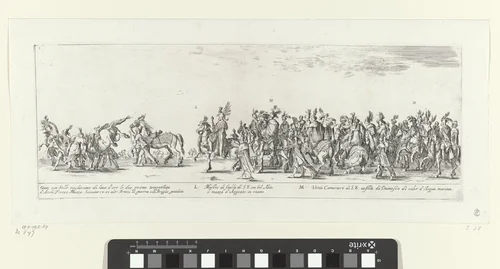 Deel van een processie met mannen te paard by Stefano della Bella, print, 1620-1664