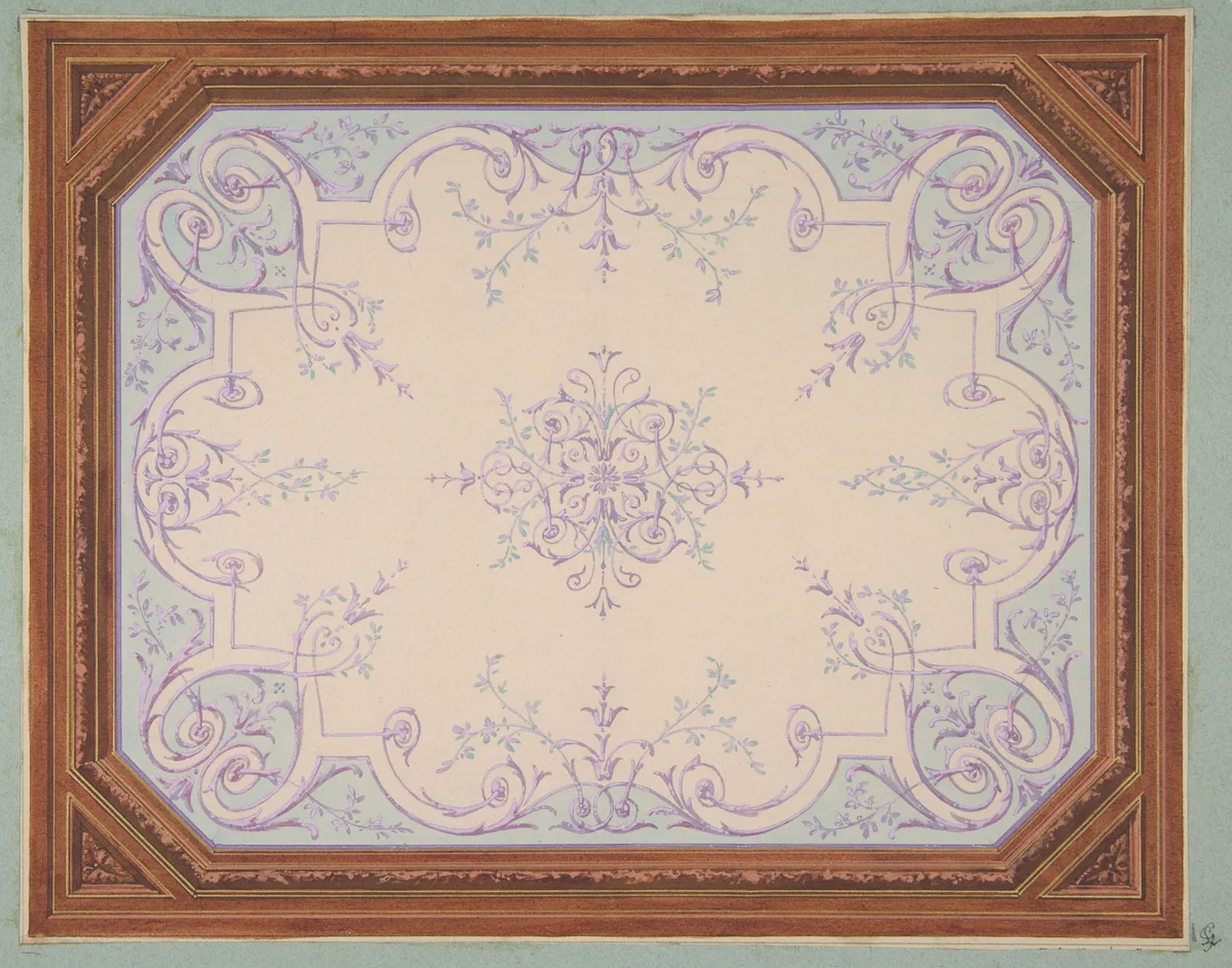 Design for the decoration of a ceiling in rinceaux by Jules-Edmond-Charles Lachaise, drawing, 1830-1897