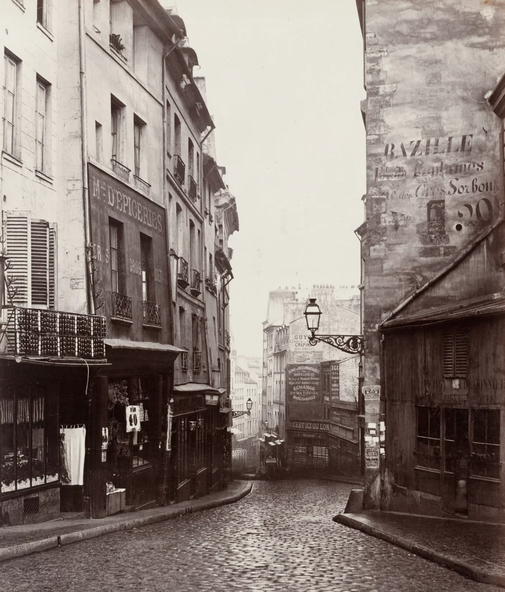 Rue de la Montagne-Sainte-Geneviève near the Intersection of Rue LaPlace (Rue de la Montagne-Sainte-Geneviève prés de carrefour de la rue LaPlace) by Charles Marville, photograph, 1865-1869