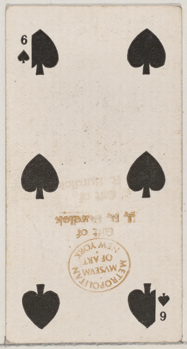 Six Spades (black), from the Playing Cards series (N84) for Duke brand cigarettes by W. Duke, Sons & Co., print, 1888