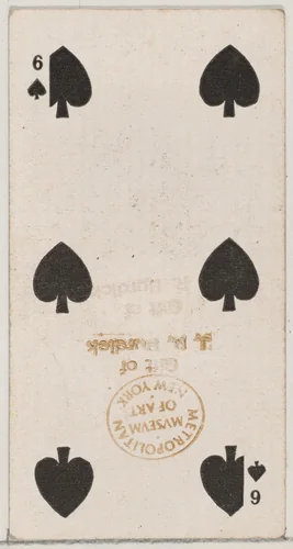 Six Spades (black), from the Playing Cards series (N84) for Duke brand cigarettes by W. Duke, Sons & Co., print, 1888