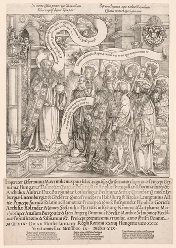 Maximilian Presented by His Patron Saints to the Almighty by Hans Springinklee, print, 1519