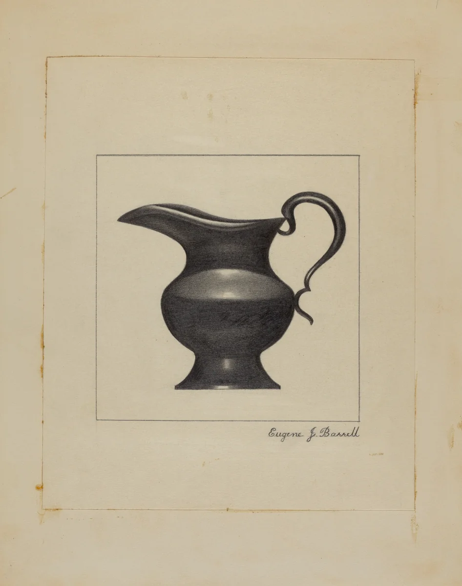 Pewter Pitcher by Eugene Barrell, index of american design, 1936