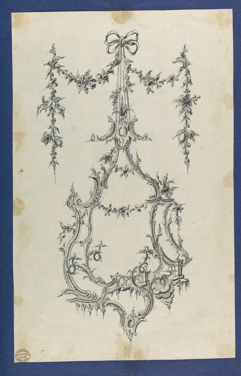 Mirror with Sconces, in Chippendale Drawings, Vol. I by Thomas Chippendale, drawing, 1748-1758
