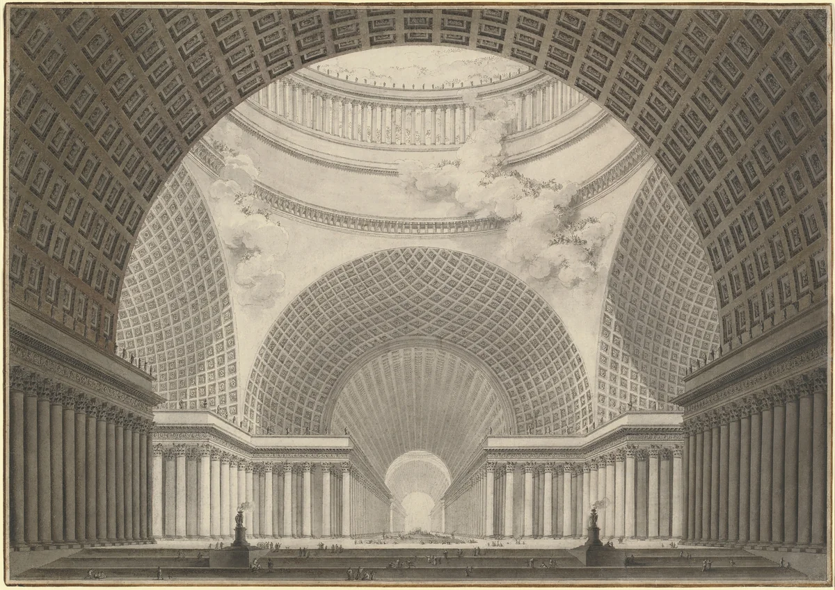 Perspective View of the Interior of a Metropolitan Church by Etienne-Louis Boullée, drawing, 1780-1781
