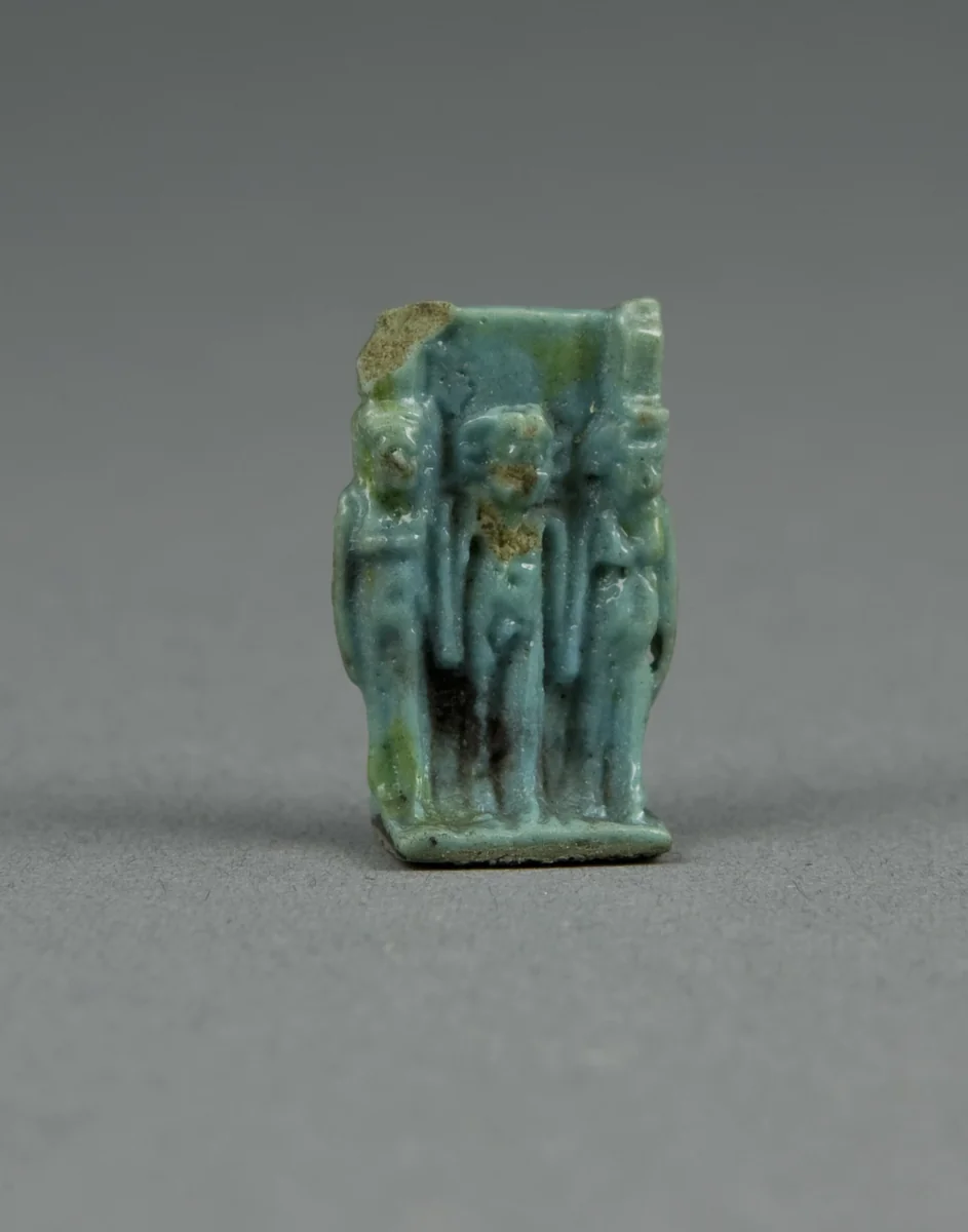 Amulet of the Goddesses Isis and Nephthys with Horus Standing Between by Egyptian, metalwork, -1070--656