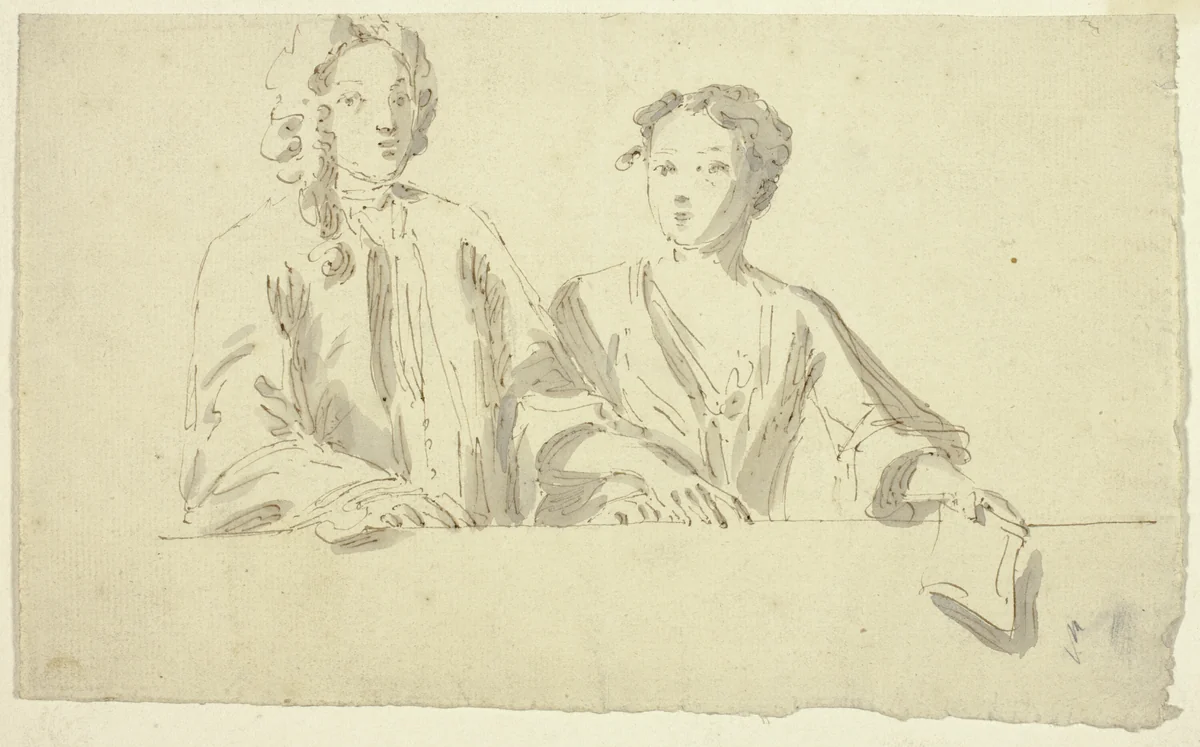 Bust Length Couple by William Hogarth, drawing, 1700-1799