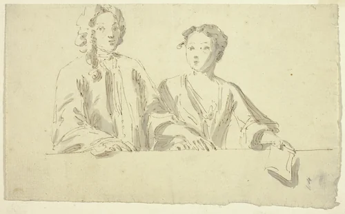 Bust Length Couple by William Hogarth, drawing, 1700-1799