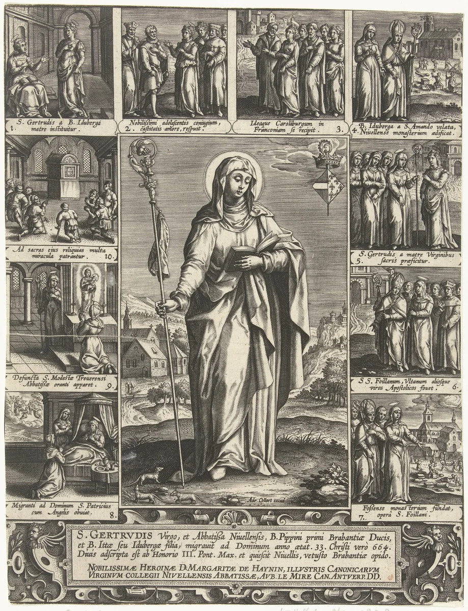 Heilige Geertrui by Adriaen Collaert, print, 1604-1618