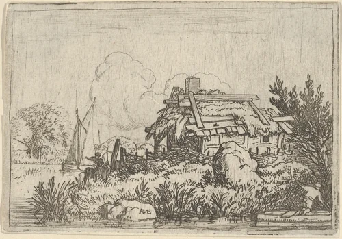 The Ruined Cottage, Surrounded by Water by Allart van Everdingen, print, 1621-1675