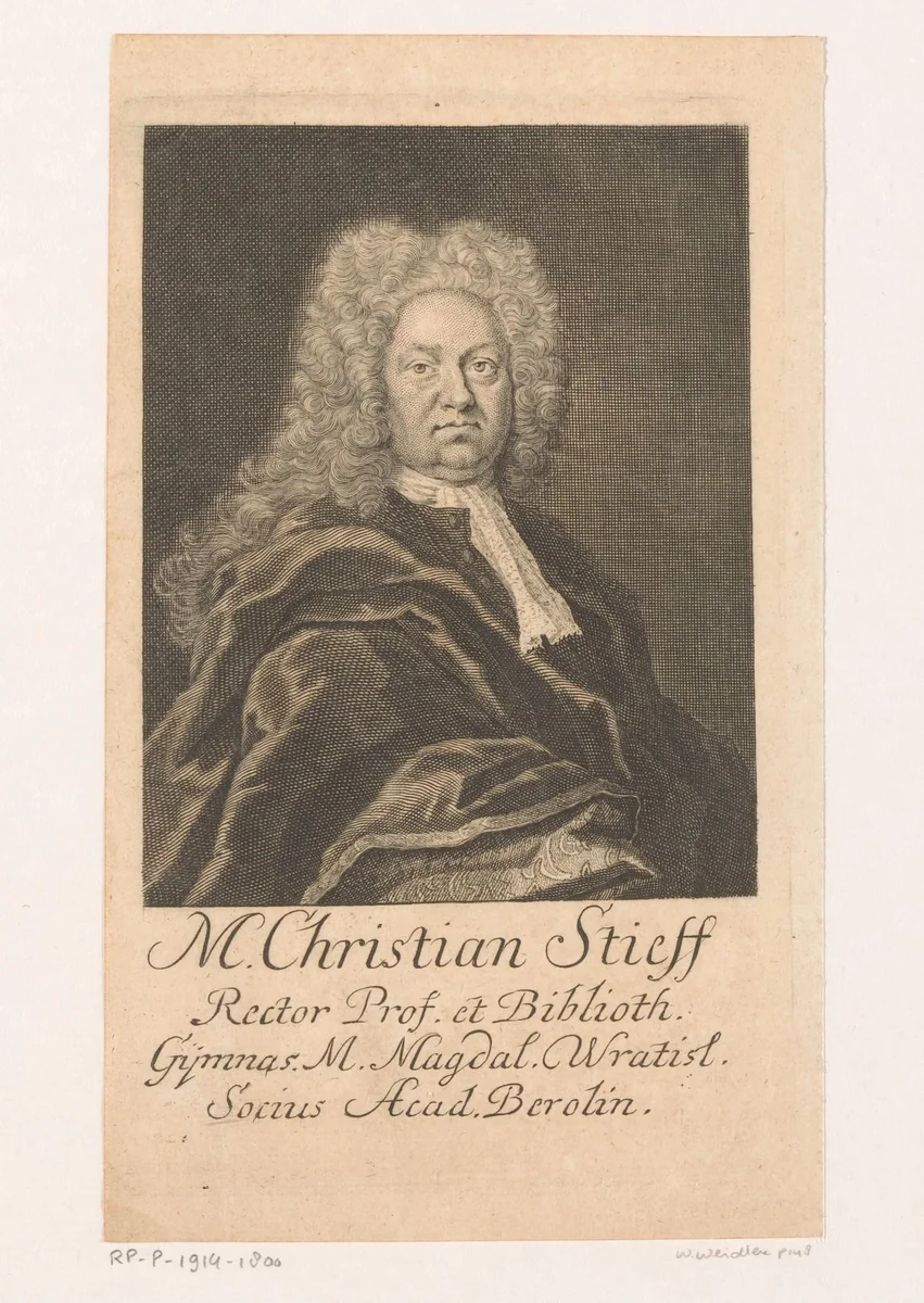 Portret van Christian Stieff by Martin Bernigeroth, print, 1731