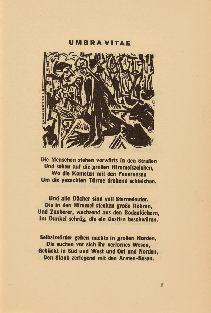 Umbra Vitae (headpiece, page 1) from Georg Heym: Umbra Vitae (Georg Heym: The Shadow of Life) by Ernst Ludwig Kirchner, volume, 1924