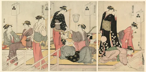Cooling Off in the Evening at Shijogawara by Torii Kiyonaga (鳥居清長), print, 1779-1789
