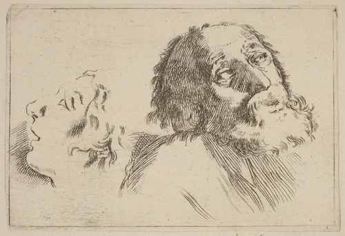 Study of Heads, One Turned to the Right and the Other Turned Left by Stefano della Bella, print, 1610-1664