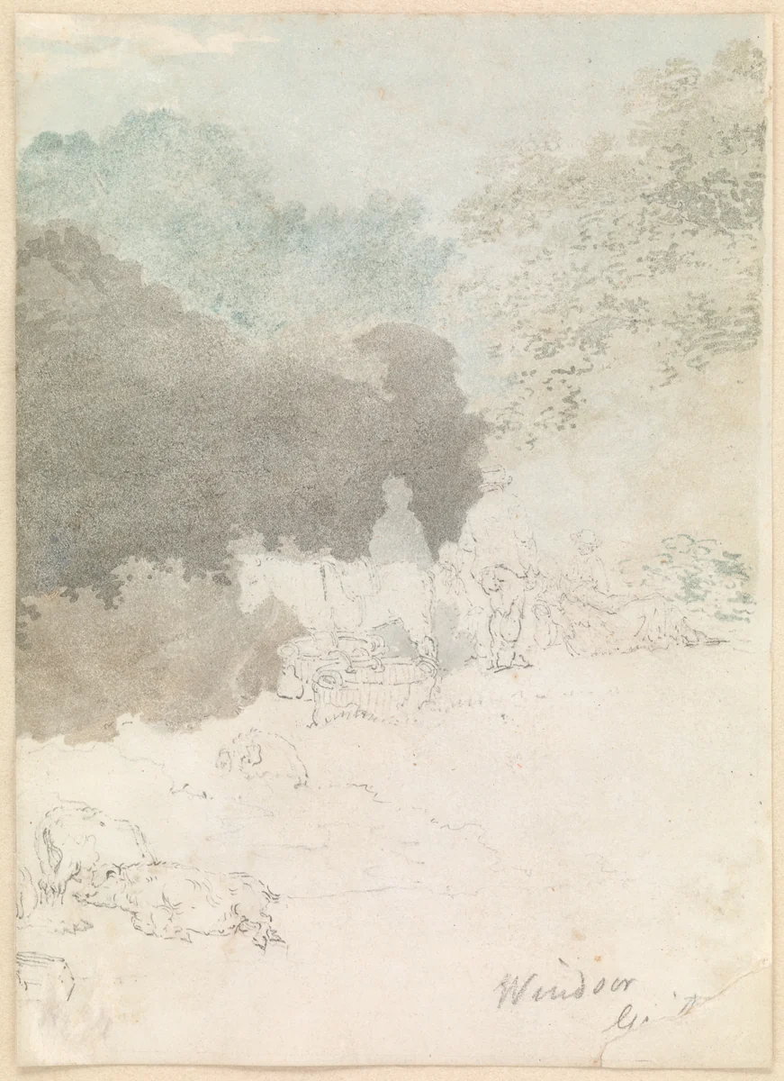 Horses and pigs in a landscape, Windsor by Thomas Girtin, drawing, 1793-1794