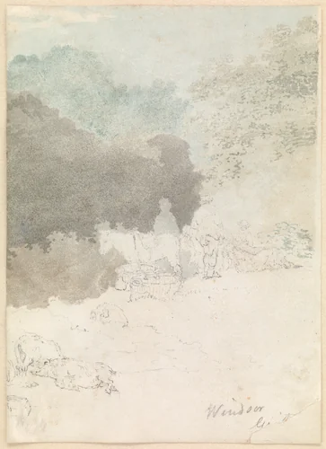 Horses and pigs in a landscape, Windsor by Thomas Girtin, drawing, 1793-1794