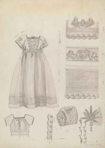 Embroidered Dress & Mull Cap by Ella Sterling, index of american design, 1936