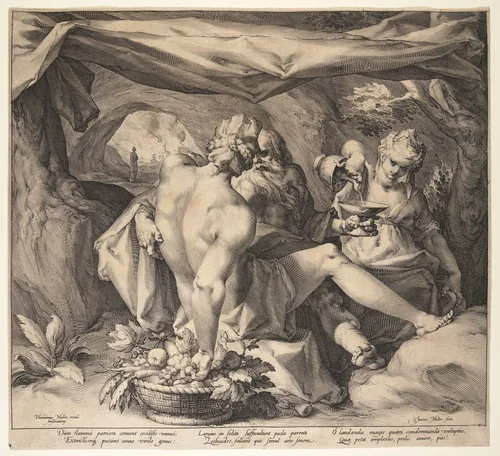 Lot and His Daughters by Jan Harmensz. Muller, print, 1595-1605