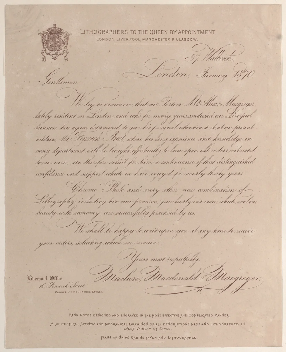 Trade card for Maclure, Macdonald & Macgregor, publisher and printer by anonymous, print, 1800-1900