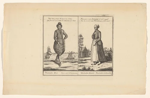 Vlielander boer en boerin by Abraham Allard, print, 1676-1725
