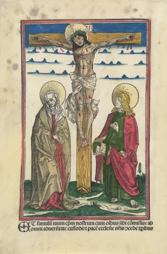 Christ on the Cross with the Virgin and Saint John by Hans Burgkmair, print, 1473-1531