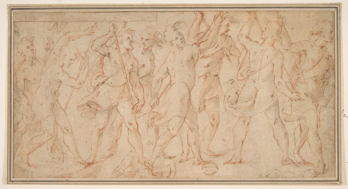 Procession of figures by Carlo Urbino, drawing, 1510-1585