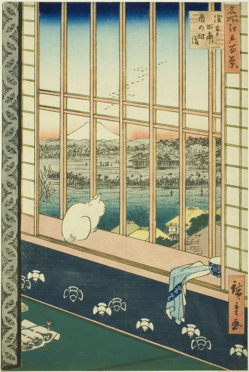 Asakusa Rice Fields and Torinomachi Festival (Asakusa tanbo Torinomachi mode), from the series "One Hundred Famous Views of Edo (Meisho Edo hyakkei)" by Utagawa Hiroshige (歌川広重), print, 1857