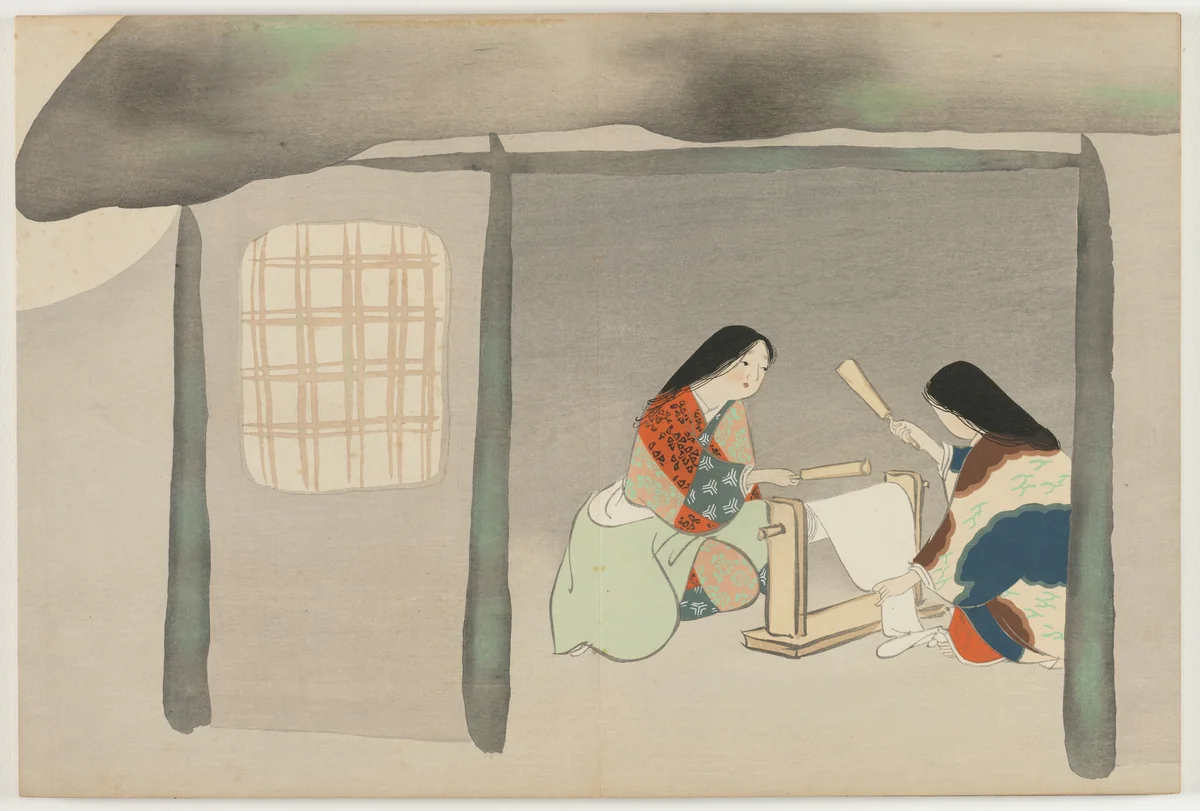 Flowers of a Hundred Worlds (Momoyogusa): Fulling Silk (Uchiginu) by Kamisaka Sekka, book, 1909-1910