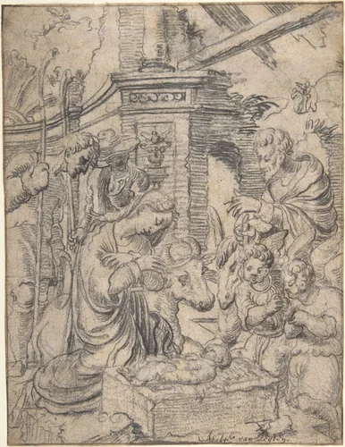 The Adoration of the Shepherds by Aertgen Claesz van Leyden, drawing, 1518-1564