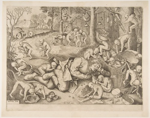 The Merchant Robbed by Monkeys by Pieter van der Heyden, print, 1562