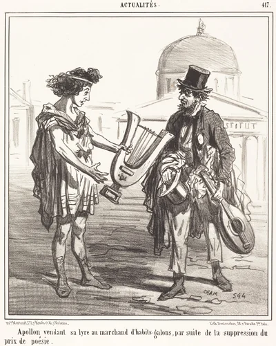 Apollon vendant sa lyre by Amédée Charles Henri Cham, print, 1819-1879