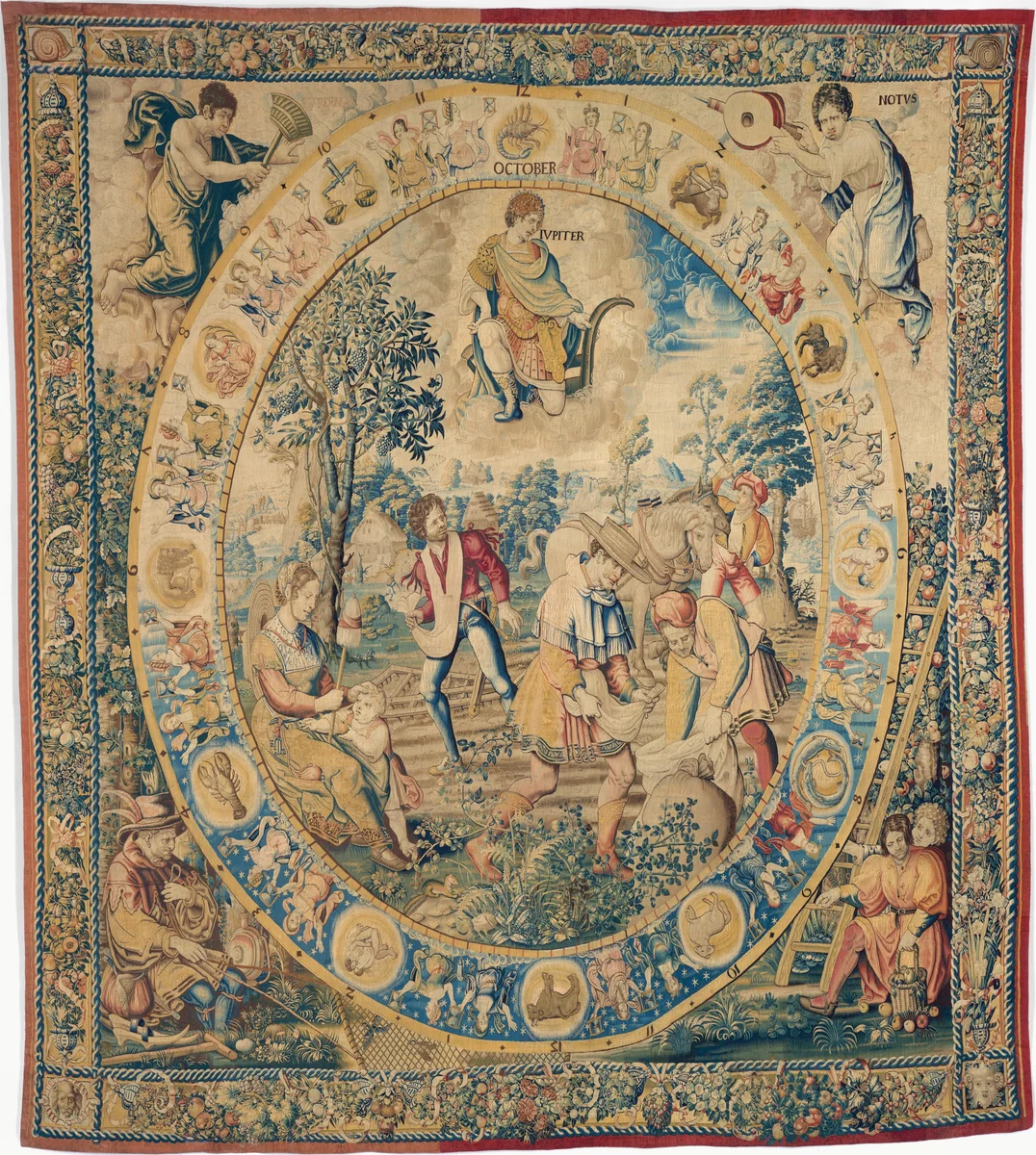 October from a set of Medallion Months by Bernard van Orley, textile, 1520-1533