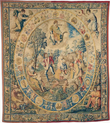 October from a set of Medallion Months by Bernard van Orley, textile, 1520-1533