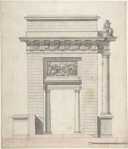 Side Elevation of a Triumphal Arch by anonymous, drawing, 1700-1799