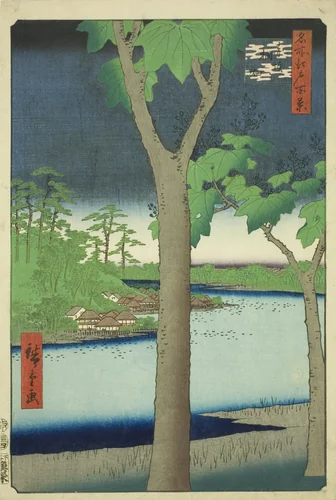The Paulownia Grove at Akasaka (Akasaka Kiribatake), from the series "One Hundred Famous Views of Edo (Meisho Edo hyakkei)" by Utagawa Hiroshige (歌川広重), print, 1856
