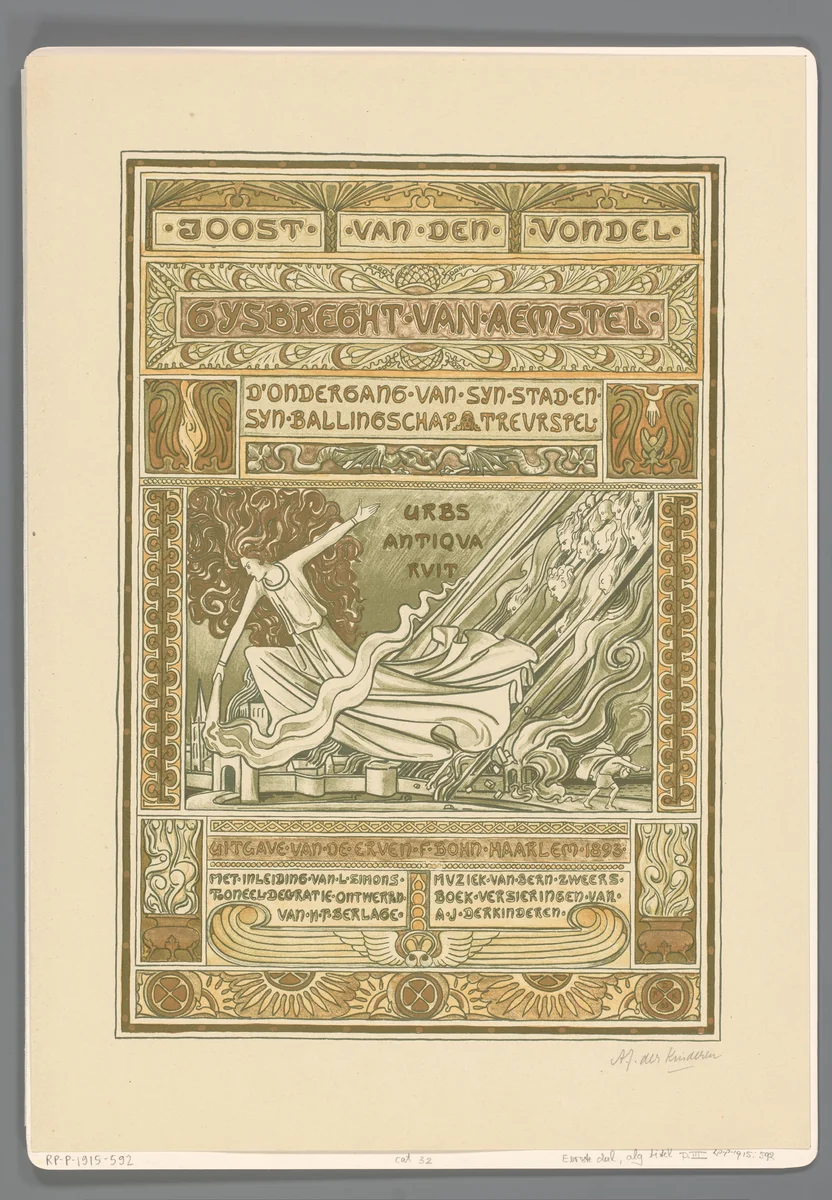 Ontwerp voor een titelpagina voor: Joost van den Vondel, Gysbreght van Aemstel by Antoon Derkinderen, book, 1893