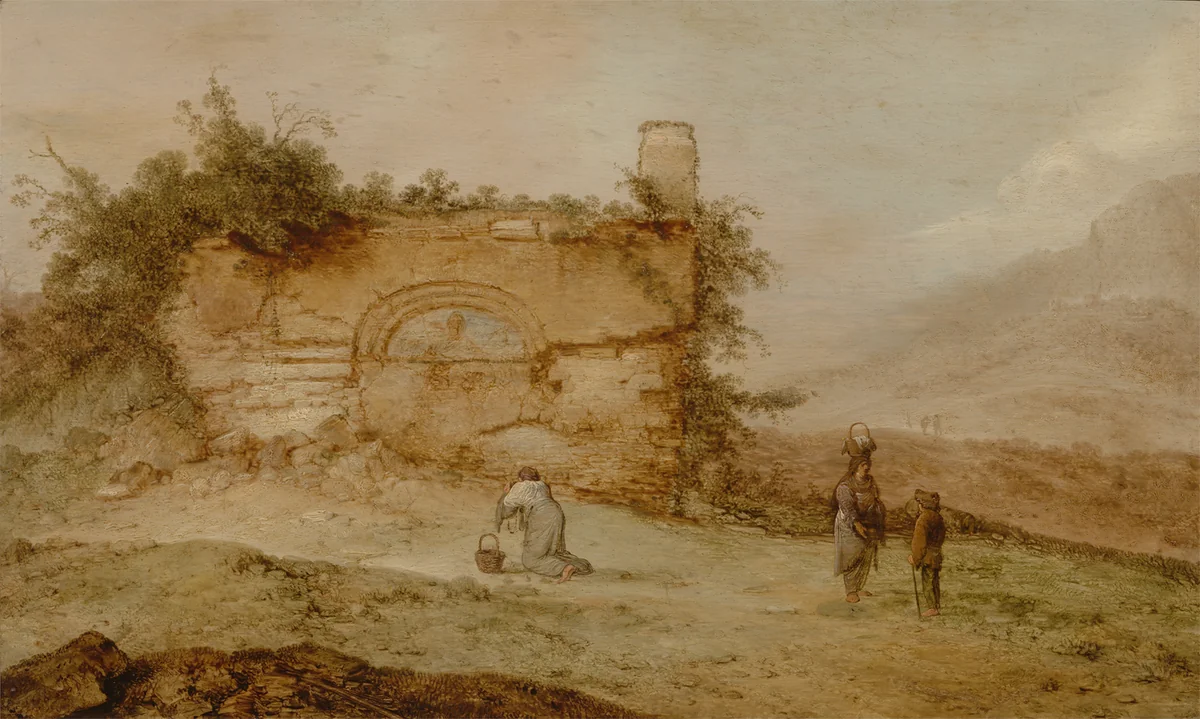 Italian Landscape with Ruins by Jacob Sibrandi Mancadan, painting