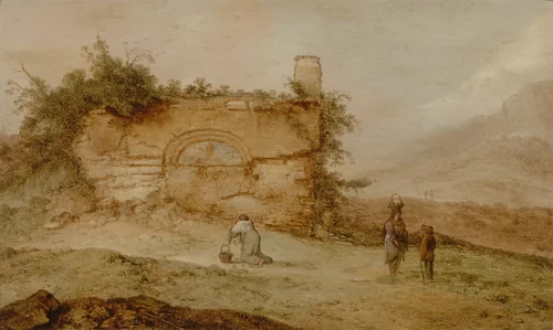 Italian Landscape with Ruins by Jacob Sibrandi Mancadan, painting