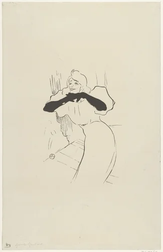 Portret van actrice Yvette Guilbert bij haar optreden in Linger longer loo by anonymous, photograph, 1894