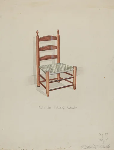 Shaker Three Slat Titlting Chair by Victor F. Muollo, index of american design, 1936