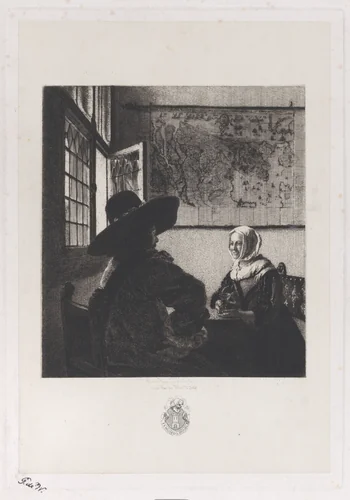 Officer and Laughing Girl, after Vermeer by Jules Ferdinand Jacquemart, print, 1861-1871