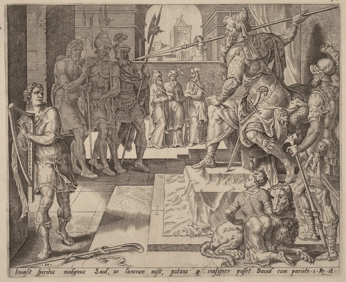 David before Saul by Maerten van Heemskerck, print, 1556