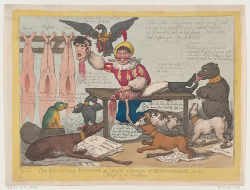 The Political Butcher, or Spain Cutting Up Buonaparte For The Benefit Of Her Neighbours by Thomas Rowlandson, print, 1808