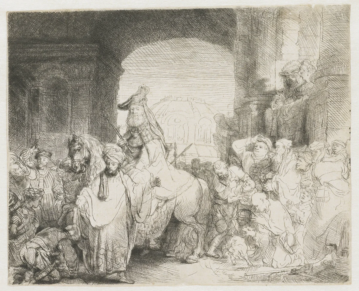 The triumph of Mordecai by Rembrandt van Rijn, print, 1641